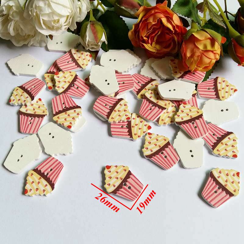 50 stuks/partij 2 gaten gekleurde taart houten knopen schattige gemengde verf decoratie kleding accessoires naaiknopen: Stijl 2