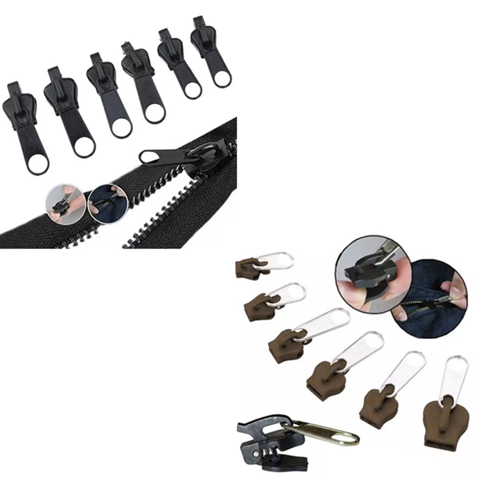 Deslizadores de cremallera universales de fijación instantánea, Kit de rescate de dientes de cremallera, reparación de cremalleras para costura a medida, herramienta a granel, 6 uds.