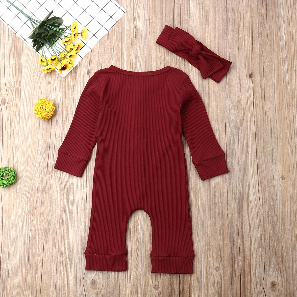 2 Stuks Pasgeboren Baby Gebreide Solid Jumpsuit Meisje Jongen Kleding Lange Mouw Herfst Romper Lange Mouw Hoofdband Outfit Kleding
