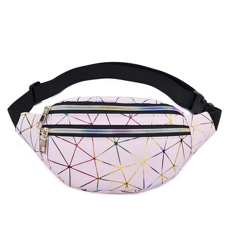 Vrouwen Taille Tas Lederen Fanny Pack Hoge Capaciteit Banaan Tassen Straat Hip Hop Geruite Pack Crossbody Tassen Nier pouch: Pink     Waist pack