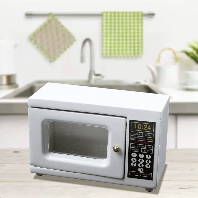 Forno a microonde 1: 12 Bilancia in miniatura per la casa di bambola (bianco)
