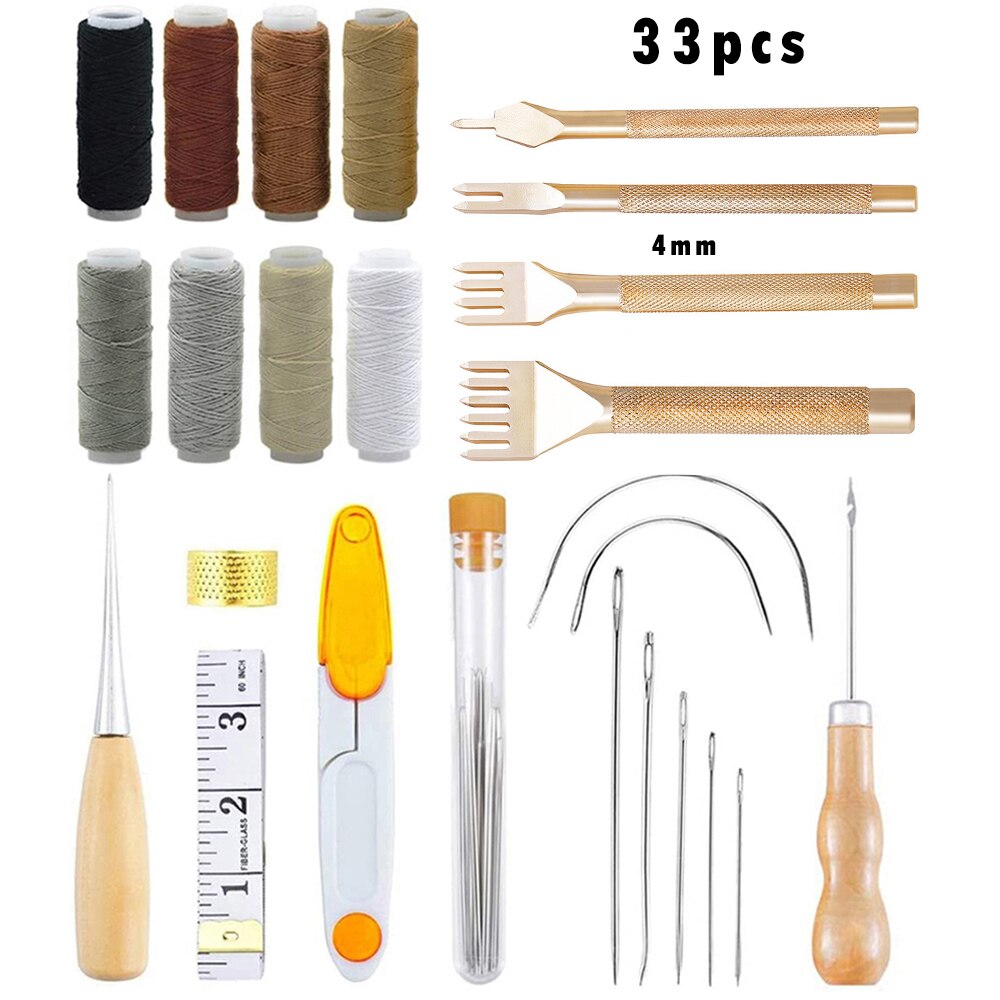 Leather Craft Tools Kit Hand Sewing Stitching Punch Carving Work Leather Groover Kit DIY Stitching Craft Tool: S