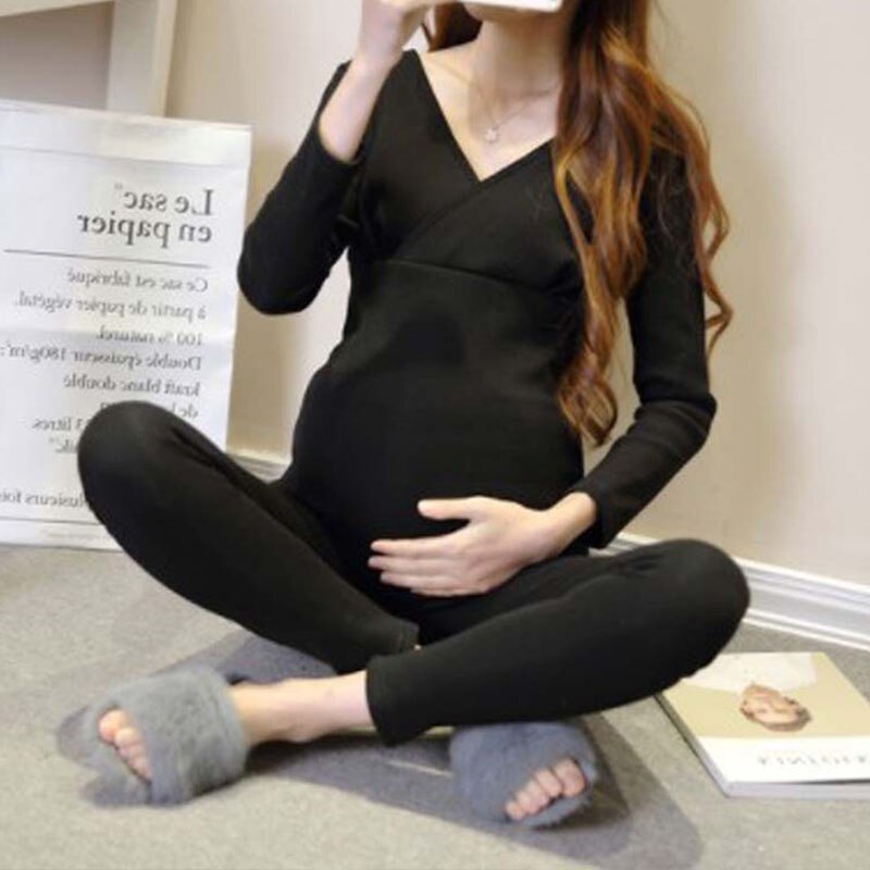 Pijamas de maternidad de traje de lactancia ropa de dormir Otoño Invierno ropa de embarazo gruesa mantener la ropa interior cálida ropa de dormir más terciopelo