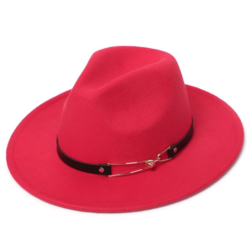 Menn kvinner bredkant ullfilt fedora panama hatt med belte spenne jazz trilby lokk fest formell topp lue