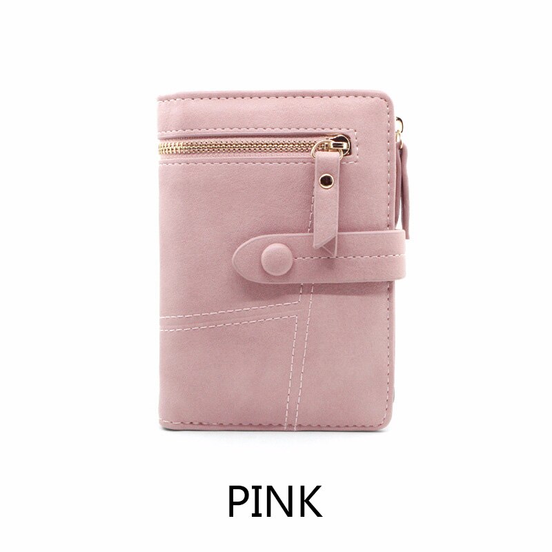 Lady Hasp Wallet Short Clutch Solid Matte Women Wallet Small Female Purse Short Purse: Pink