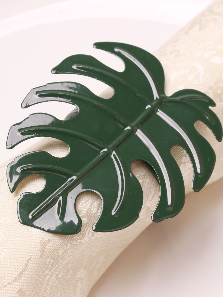 Anneau de serviette en métal imitation tortue, feuille de dos verte, décoration de table occidentale, pour réunion de famille, mariage, banquet, hôtel: 8PCS