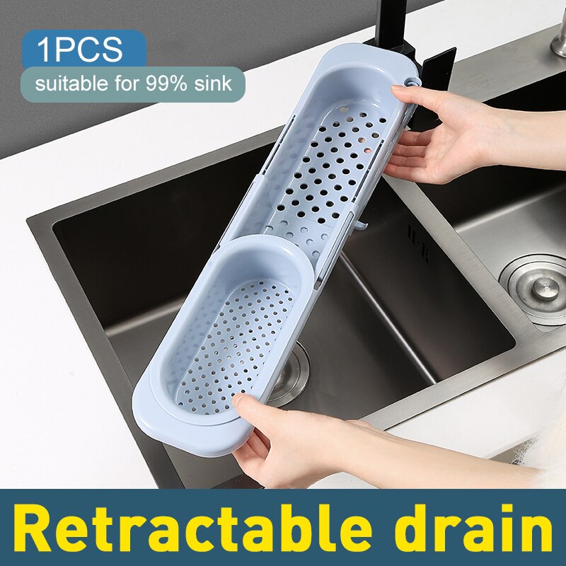 Telescopische Gootsteen Plank Keuken Zeep Spons Gootsteen Rek Wastafels Houder Organizer Sink Opslag Mand Keuken Gadgets: blue grey