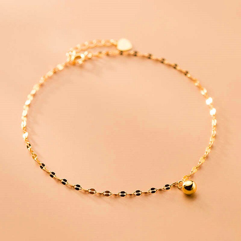 Ponykiss trendiges fußkettchen mit  s925 glänzenden goldperlen aus sterlingsilber, damenschmuck, partyschmuck, allergievorbeugend: Default Title