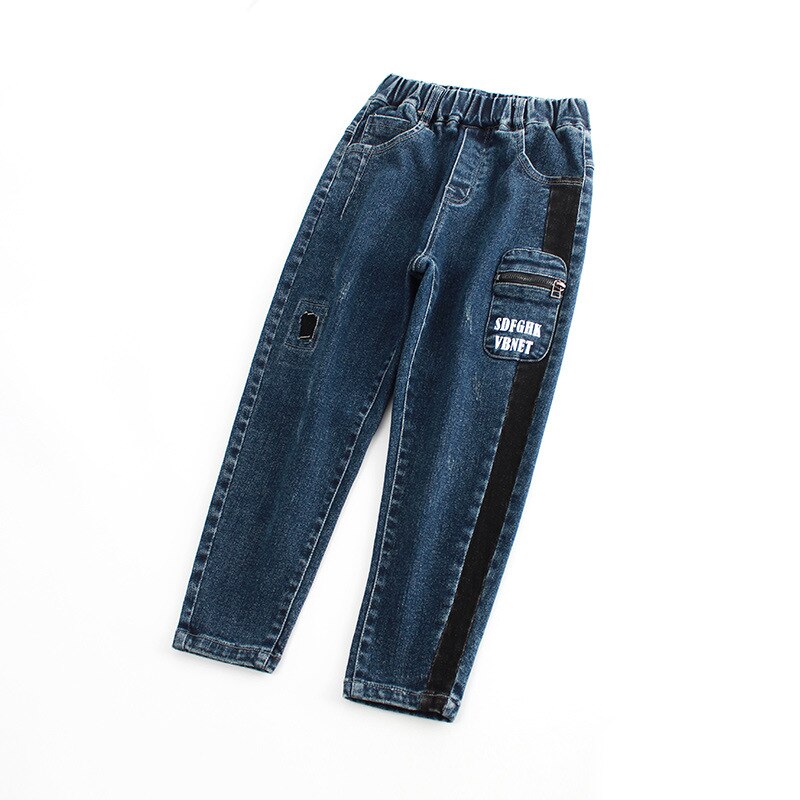 Boys Jeans Boys Pockets Patchwork Stripe Cowboy Pants for Boy Kids Denim Harem Pants Mid Waist Jeans Children 4-14Y