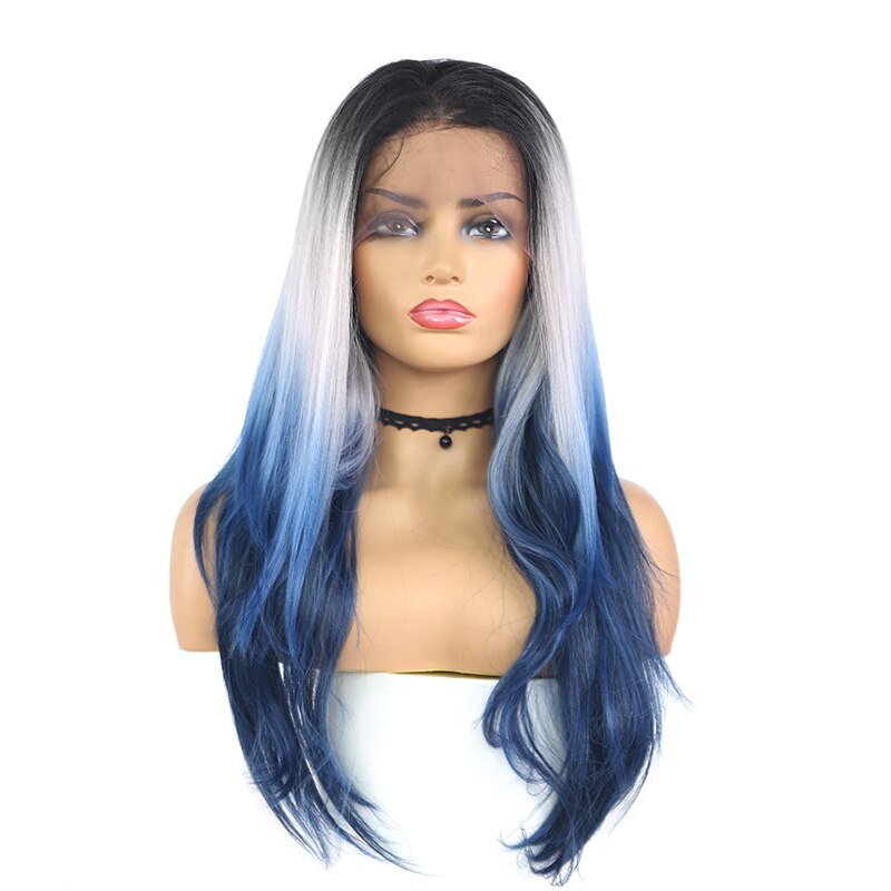 Synthetic Lace Front Wig Ombre Grey Cosplay Wigs For Black Women X-TRESS Heat Resistant Fiber Long Wavy Lace Wig With Baby Hair: R3440