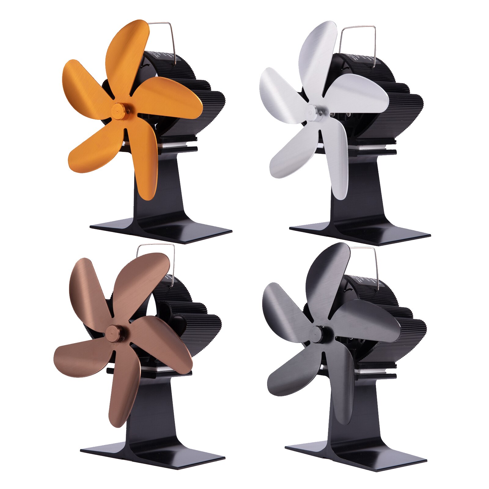 Black Fireplace Fan 4 Blade Heat Powered Stove Fan Log Wood Burner Eco Friendly Quiet Fan Home Efficient Heat Distribution