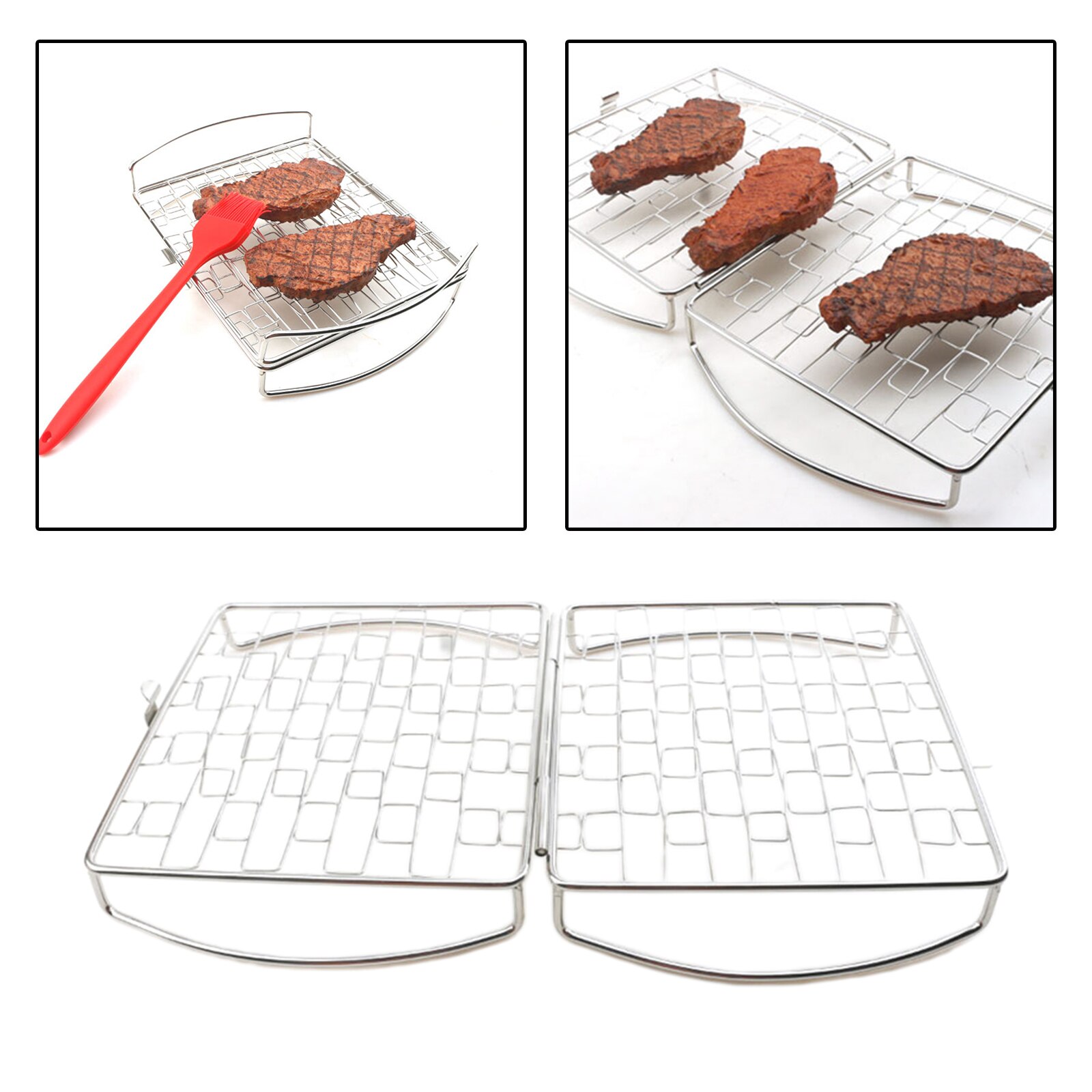 Cesta de parrilla de acero inoxidable antiadherente, red plegable para barbacoa, red para asar carne, pescado, pollo, herramienta de Picnic para acampar al aire libre