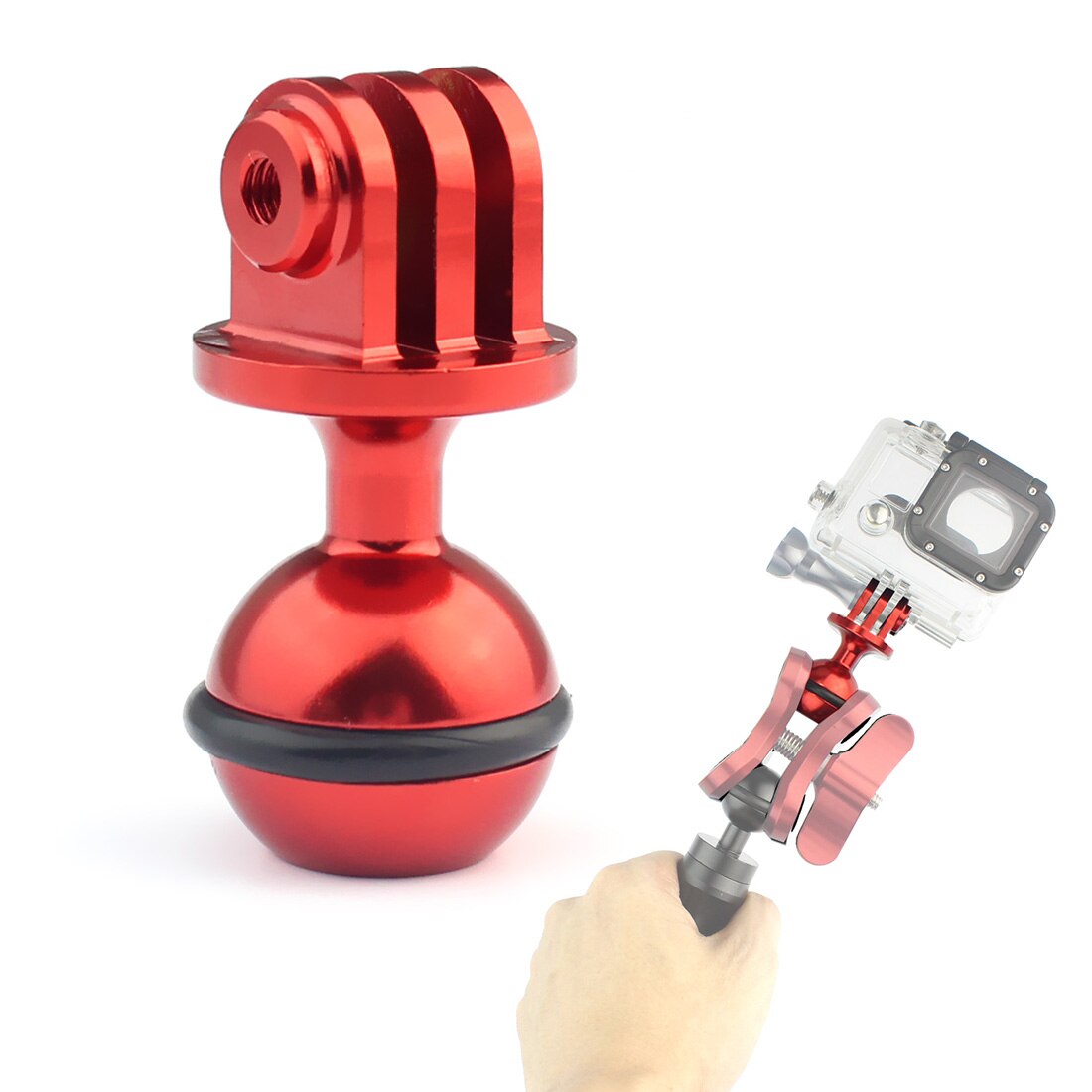 BGNing Ball Head Clip Arm Underwater Camera Light Diving Joint Ball Head Butterfly Clip Adapter Mount for Gopro for DJI Action 2: Metal Type B Red