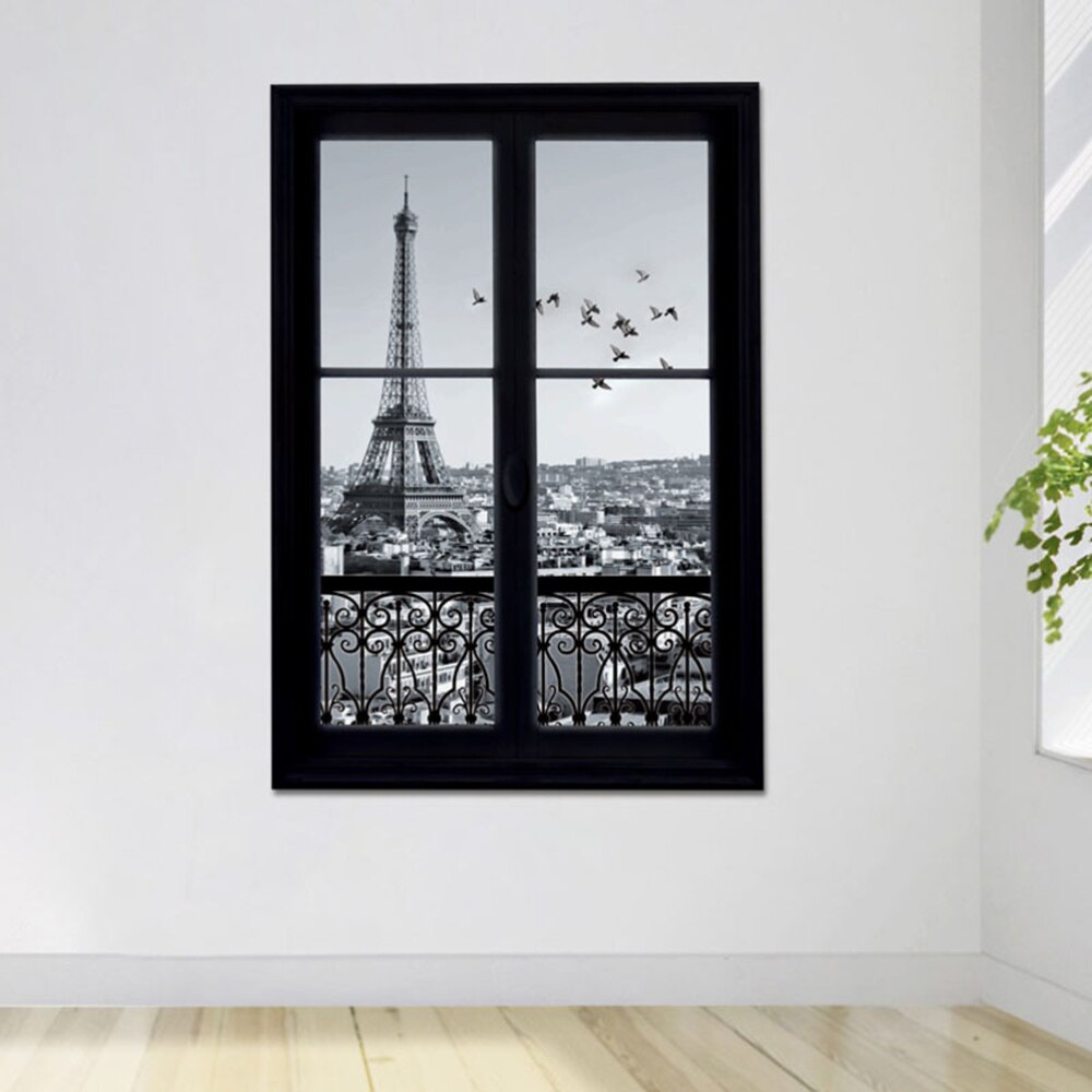 Wall Decals 3D Window Eiffel Tower Paris City Removable Wall Stickers Art Decor Vinyl Decals Kids Child Room Mural