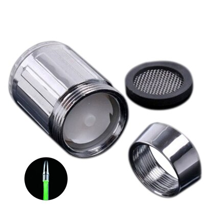 3 kleuren 7 kleuren veranderende gloeiende led keukenkraan douchekraan nieuwigheid lichtgevende kraan sproeikop licht badkamerlamp: Groen met adapter