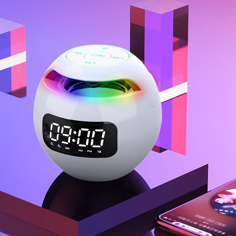 Draadloze Bluetooth Speaker Sound Box Klok Alarm Kleur Nachtlampje Met Microfoon Usb 5.0 Adapter Klok Versie