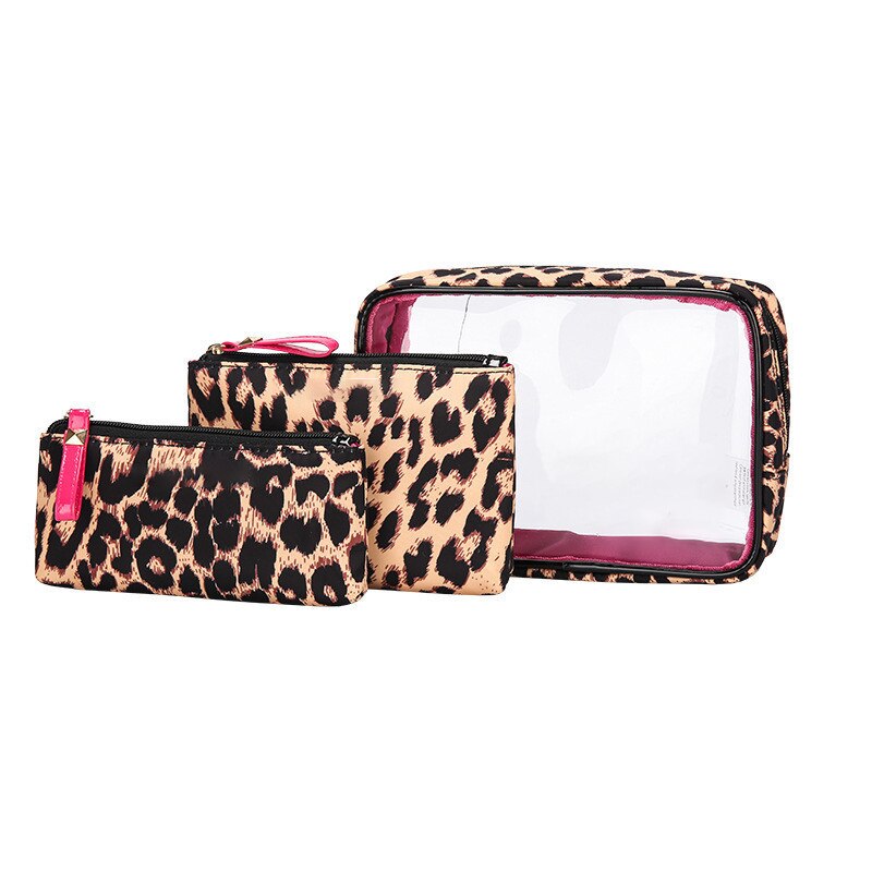 3Pcs di Corsa Trasparente di Immagazzinaggio Del Sacchetto di Trucco Borsa Da Viaggio Borse Da Toilette Per Le Donne della Chiusura Lampo Impermeabile di Grande Capienza Multifunzione: 06 leopard print