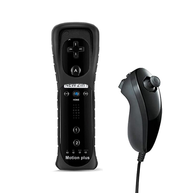 2/1PCS Remote Controller with Nunchuck Controller for Wii Console Wireless Gamepad with Motion Plus for Nintendo Games Control: Black- 1 Set