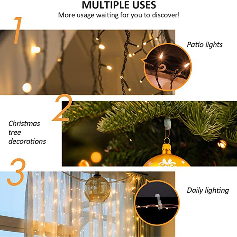 Mini canalón de Navidad con ganchos colgantes, pinzas con luz de Navidad en forma de S de plástico, para exterior, interior, luces MU8669, 100 Uds.