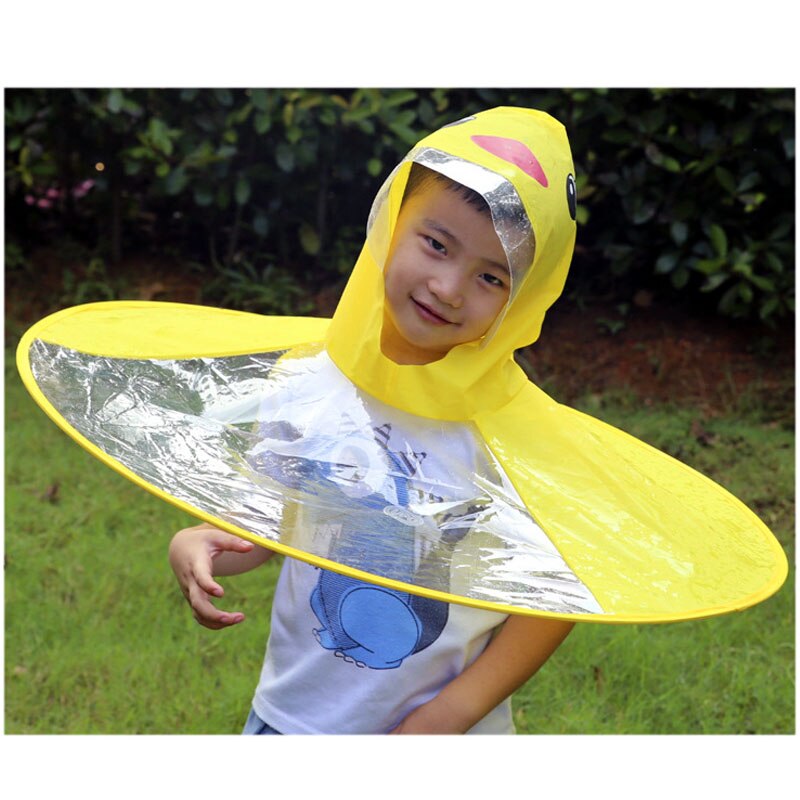 Cute Children's Raincoat Yellow Duck Rain Jacket Coat Kids Student Outdoor UFO Transparent Waterproof Cloak Children Umbrella