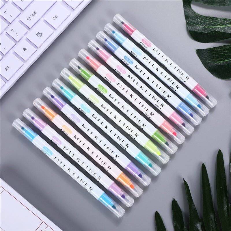 Double Head Mildliner Highlighter Pen Watercolor Marker Brush Pens Pastel Highlighters Markers Drawing Painting Stationary 04428