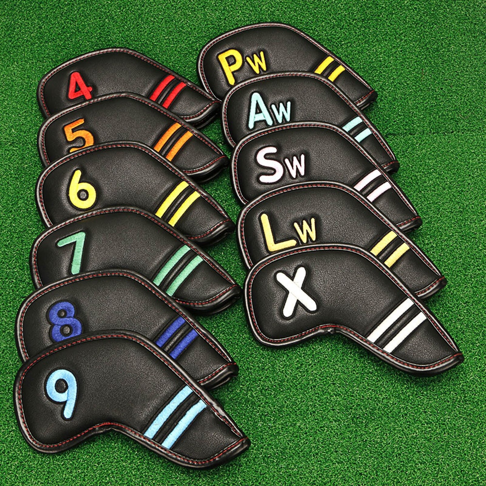 11Pcs Magnetische Golf Iron Head Covers Headovers Wiggen Covers Pu Hoofd Cover Protector Golfer 4-9, een ~ Lw