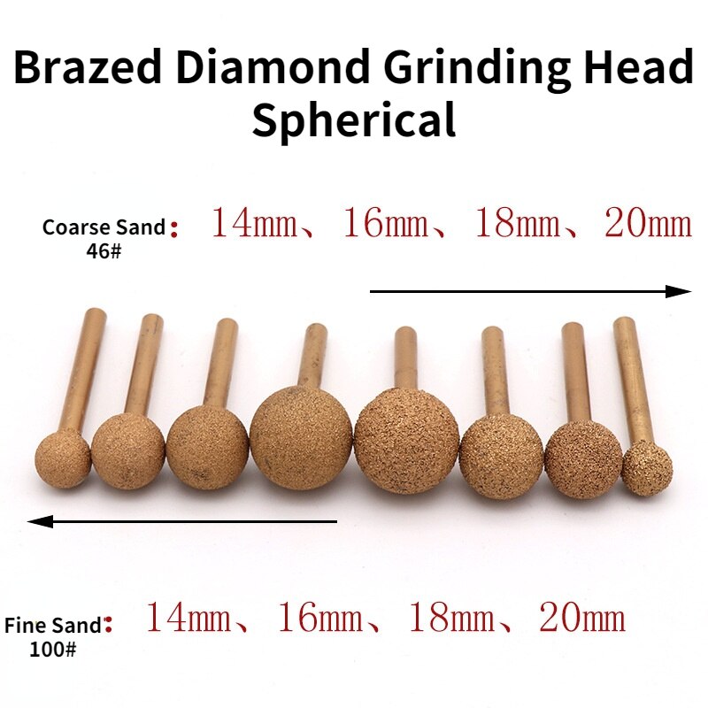 Gelötete Diamant Schleifen Kopf 6mm Schaft/Legierung Schleifen Kopf Grob Sand Feine Sand/stein Carving Schleifen Kopf sphärische