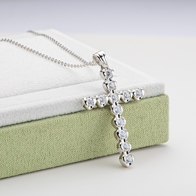 Lesf Mode 925 Zilveren Kruis Hanger Ketting Religieuze Geloof Sieraden Zeer Glanzend Sona Stone