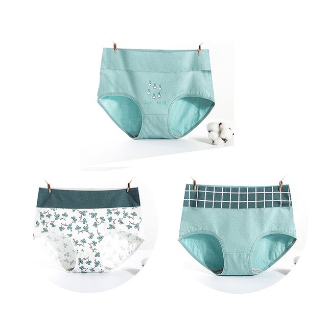 3 teile/los! Hohe Taille Frauen Höschen Bauch-steuer Slip Baumwolle Unterwäsche Nette Gedruckt Höschen: Grün02 / M
