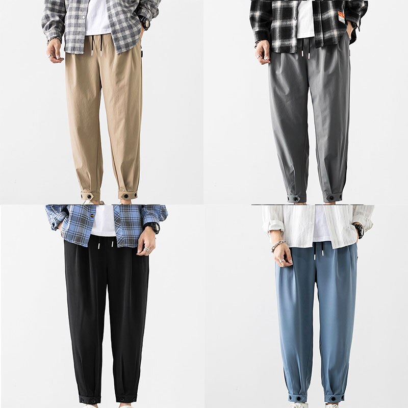 Sommar enfärgade is sidenbyxor för män haremsbyxor ankel loose fit hip hop byxor snörning snabbtorkande smala fritidsbyxor