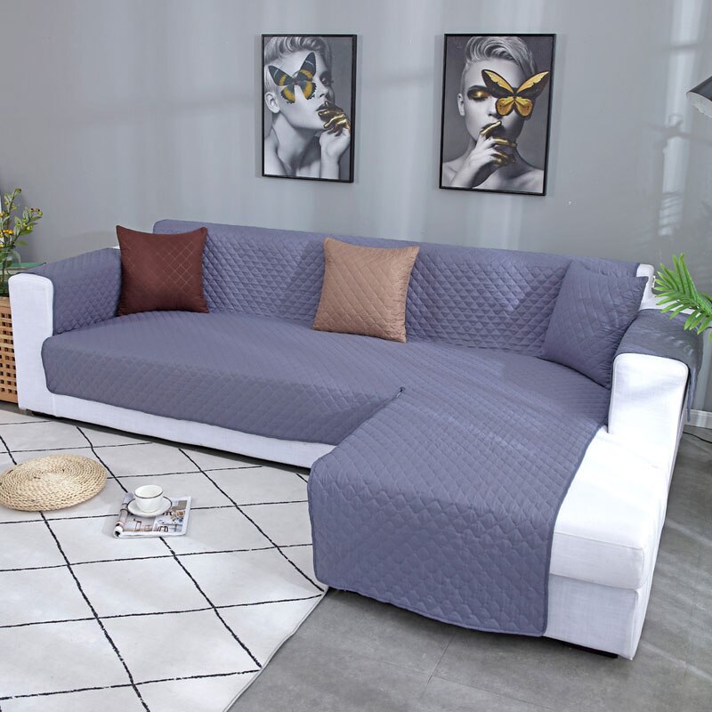 Vattentätt hörnsoffa överdrag för vardagsrum universal l form quiltat sofföverdrag solid sofföverdrag soffskydd 1/2/3/4 sits: Grå / 2 -sits s -116 x 190cm