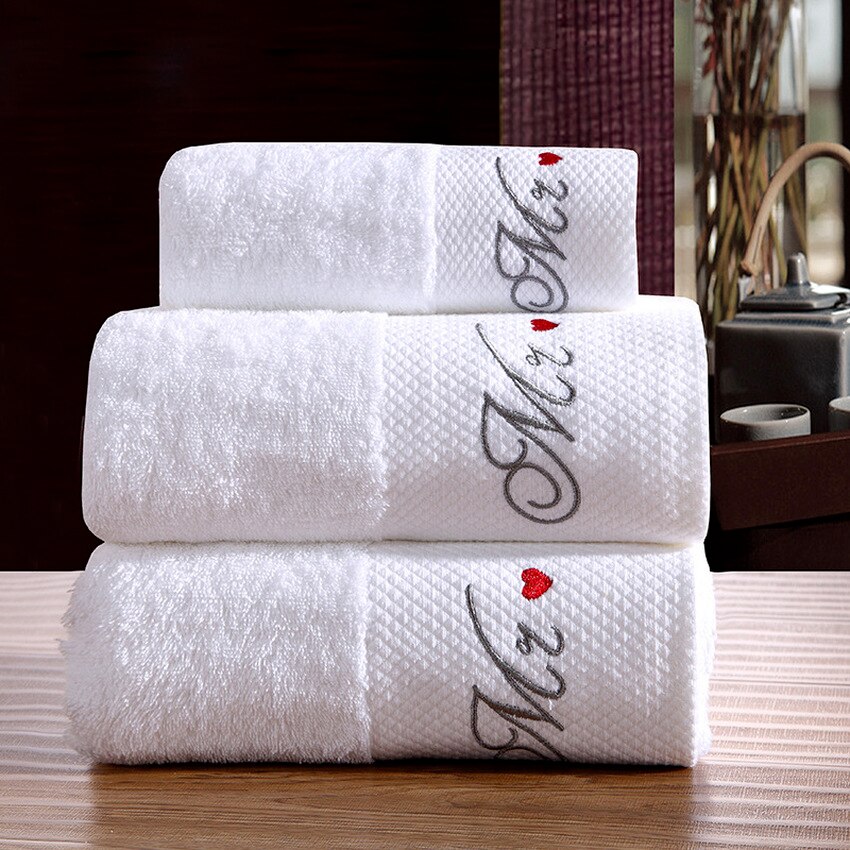Cotton Bath Towels White Embroidery Star Hotel Luxury Bath Towel Sets Soft Face Towel Strong Water Absorbent Household Bathroom