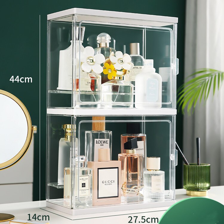 Caja de almacenamiento de perfumes acrílica transparente de gran capacidad, estante de joyería, caja de almacenamiento de maquillaje a prueba de polvo, armario de exhibición de esmalte Aail de juguete: Double L