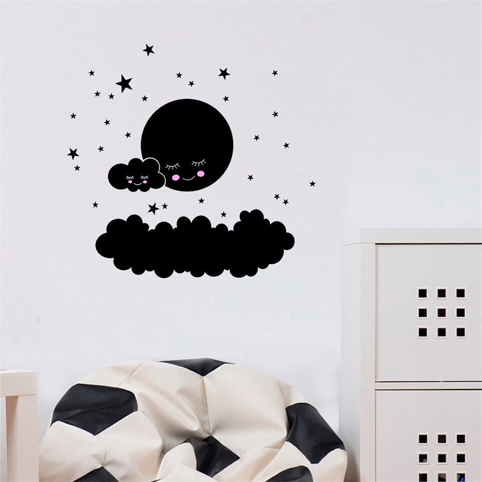 Cartoon Slapen Grijs Wolken Ster Muurstickers Baby Kids Slaapkamer Nursery Sticker Muurschildering PVC Poster Home Kinderen
