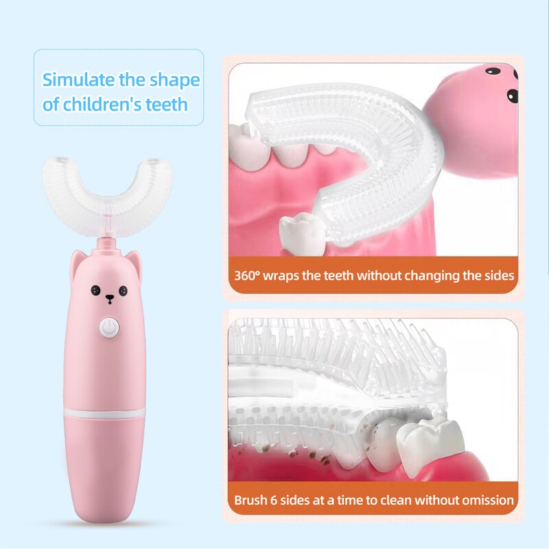 Smart 360 Graden Elektrische Tandenborstel Kids Silicon Automatische Ultrasone Waterproofteeth Tandenborstel Cartoon Kinderen Oral Care