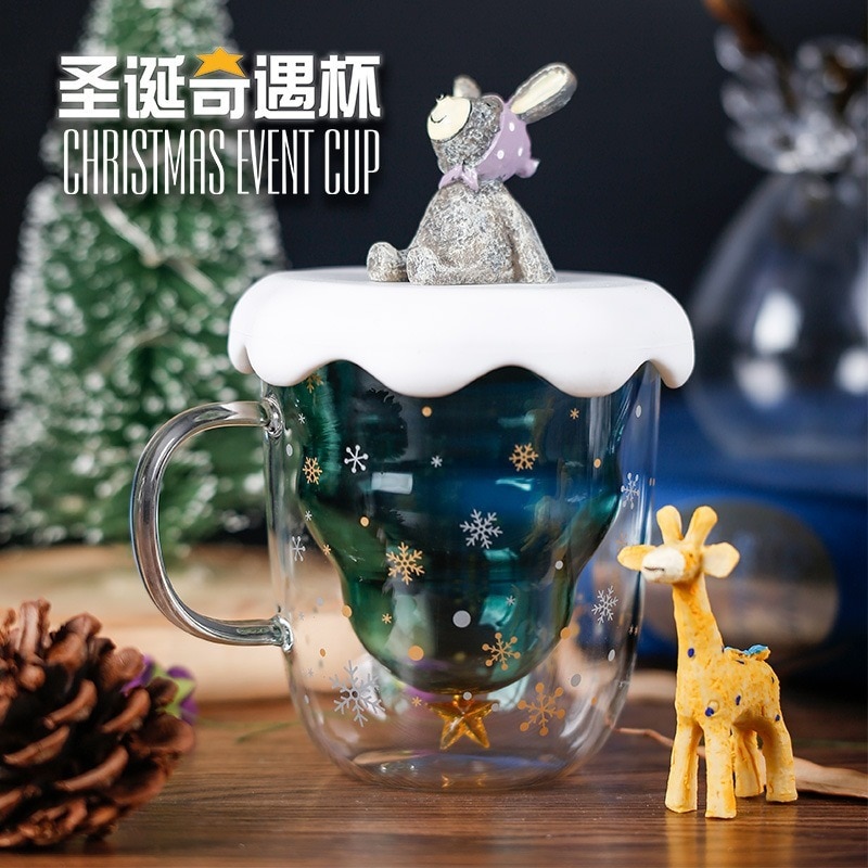 Kerst Glas Dubbele Cup Ster Wens Cup Kerstboom Kopje Koffie Cup Glazen Beker Water Glazen Voor Drinken Schattige Kopjes ronde