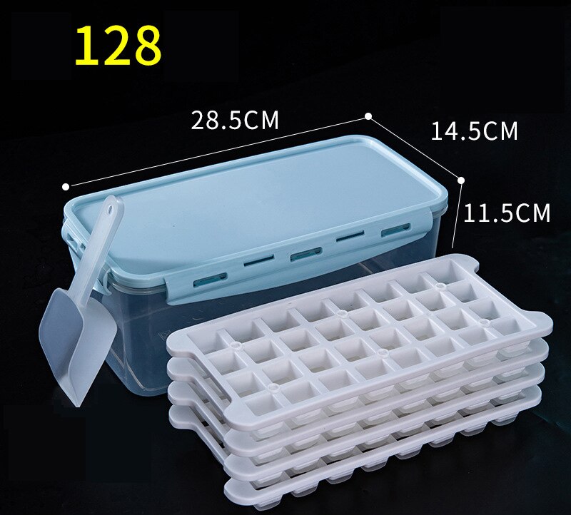 Ice Cream Mold 4 Layers 128 Soft Bottom Silicone Home Refrigerator Freezer DIY Kitchen Ice Cube Maker Drink Mold with Lid: 4 Layers 128 Gird