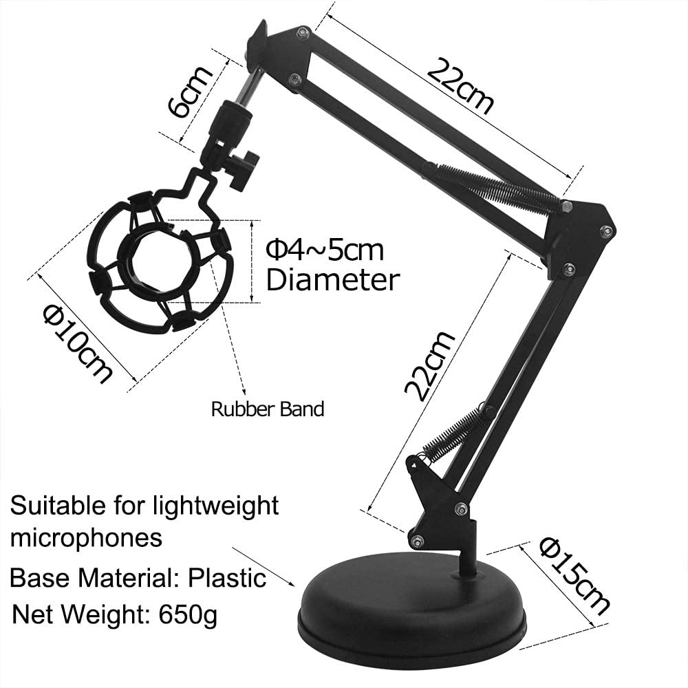 Desktop Microphone Stand, Adjustable Microphone Suspension Boom Scissor Arm Stand with Mic Shock Mount for lightweight Micphone