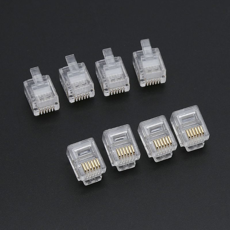 100pcs RJ12 6P6C Modular Cable Head Telephone Connectors Crystal Plugs