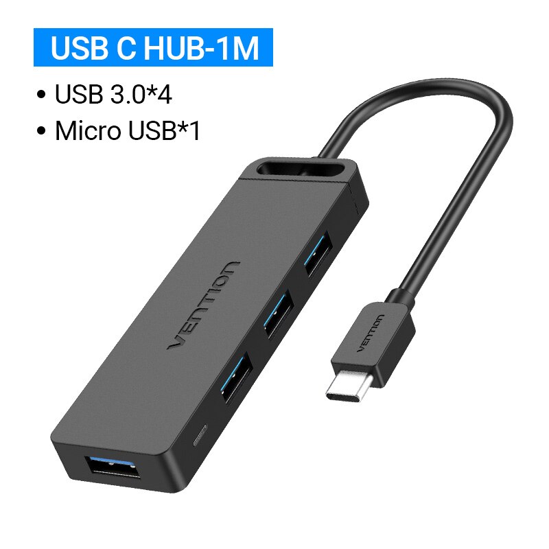 Vention USB HUB 4 Port USB 3.0 2.0 Splitter With Micro USB Power Port Multiple High Speed OTG Adapter for Computer Laptop phone: Black TGKBF