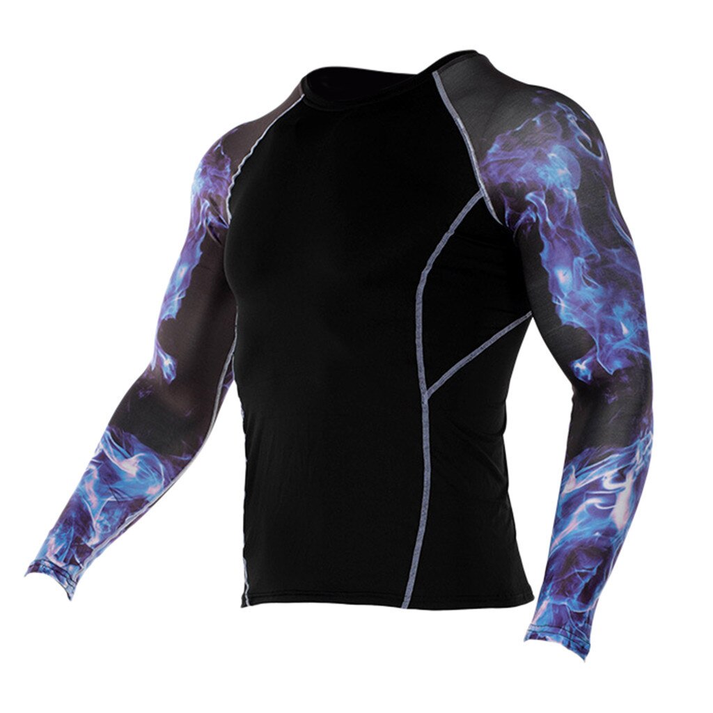 Youyedian mænds cykling baselag lange ærmer fitness t-shirt hurtigtørrende strømpebukser cykel sport print top bluse #y20: Lilla / L