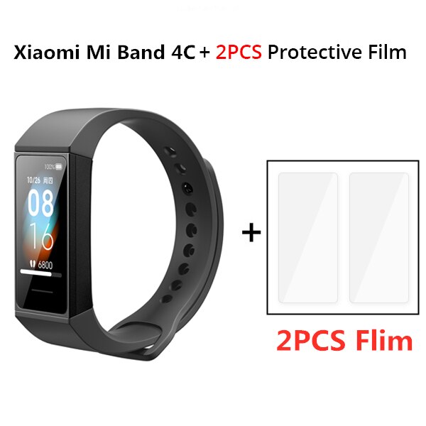 Globale Ausführung Xiaomi Mi Band 4C 1.08 "Farbe Bildschirm Redmi Band Herz Bewertung Monitor BT 5,0 USB Ladung Armbinde Clever Armbinde: Schwarz hinzufügen 2Stck Flim