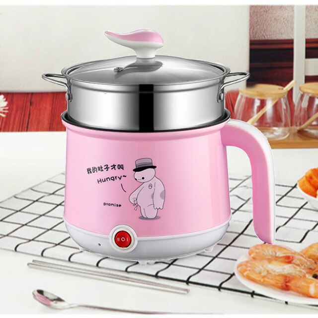 220V Mini Multifunction Electric Cooking Machine Single/Double Layer Available Pot Multi Electric Rice Cooker Non-stick pan: Double layer pink / AU