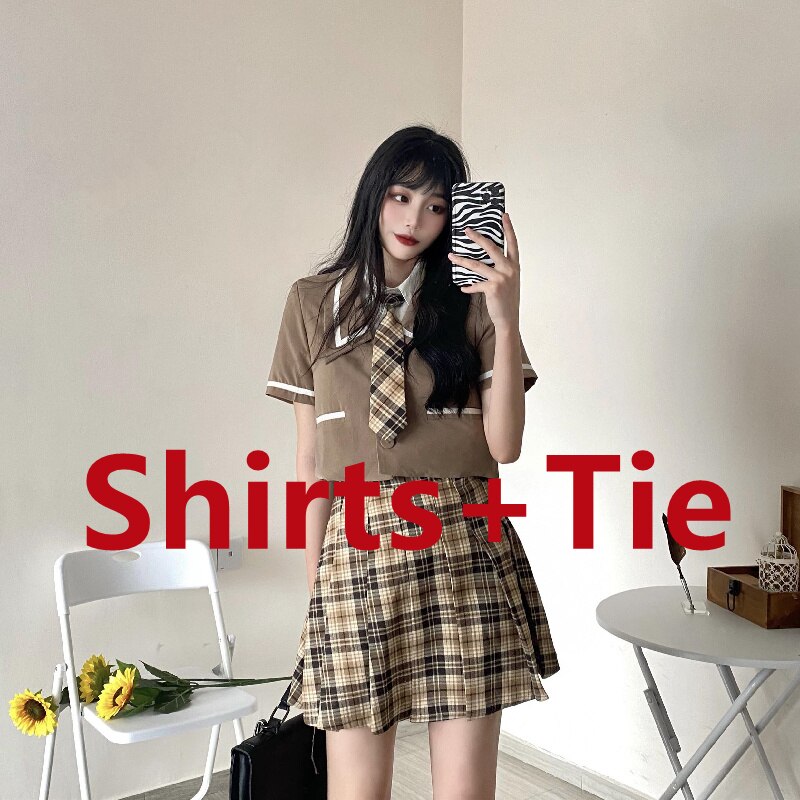Uniforme scolaire japonais Harajuku Jk d&#39;été, jupe plissée à manches courtes pour femmes, Streetwear à carreaux Mini jupes 2022: Color3 / L