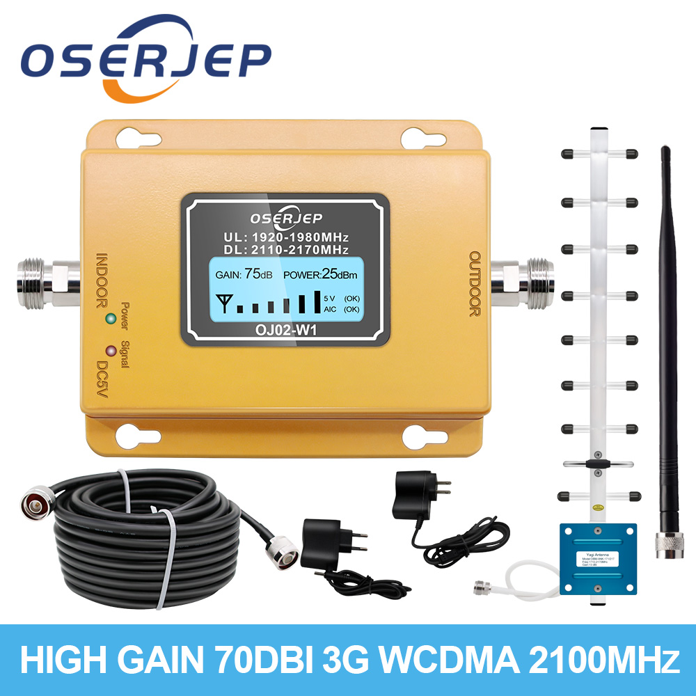 3G Mobile Signal Booster WCDMA 2100 Repeater LCD display 3G Cellular Signal Repeater Booster 3G Verstärker + yagi/Gummi Antenne