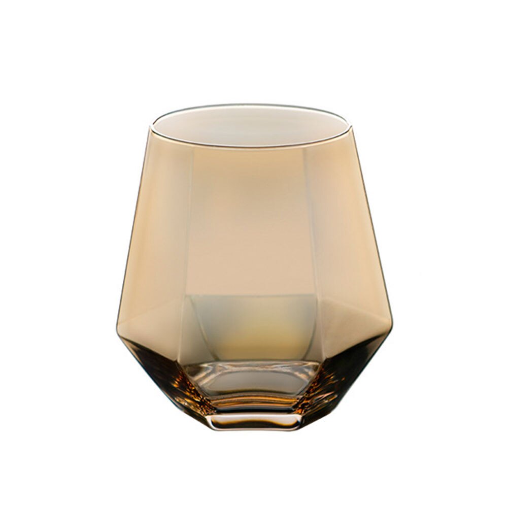 300ml Diamond Shape Glass Cup Bar Restaurant Water Whisky Cocktail Coffee Mug Crystal Wine Glass Kitchen Drinkware: Amber Flat Bottom