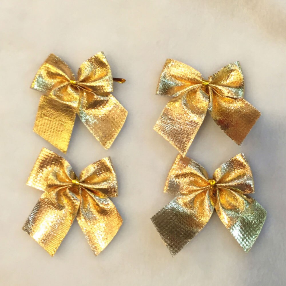 12 stk/sæt polyester julepynt sløjfer julevedhæng lille sløjfe juletræ hængende ornament: Guld