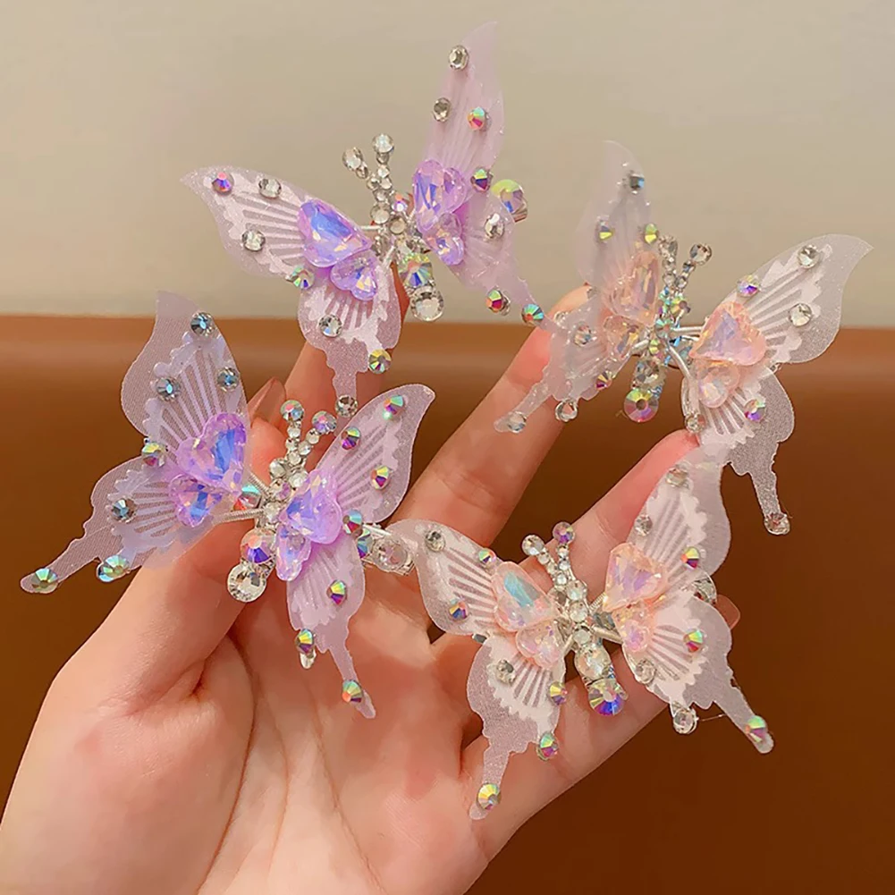 Strass Vlinder Haarspeld Driedimensionaal Levendig Bewegende Vleugels Mooie Pony Haarclip Hoofddeksels Haarstylingaccessoires