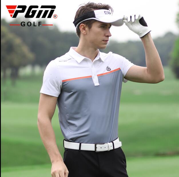 PGM D'été Nouvelle golf vêtements manches courtes homme t-shirts hauts Séchage rapide Et doux respirant Hommes Bouton Col Chemise de Golf: white grey / M