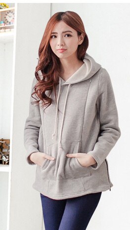 Sweat à capuche de grossesse pour femme enceinte, pull d'allaitement, vêtements d'hiver, , 2025: GRIS / XXL